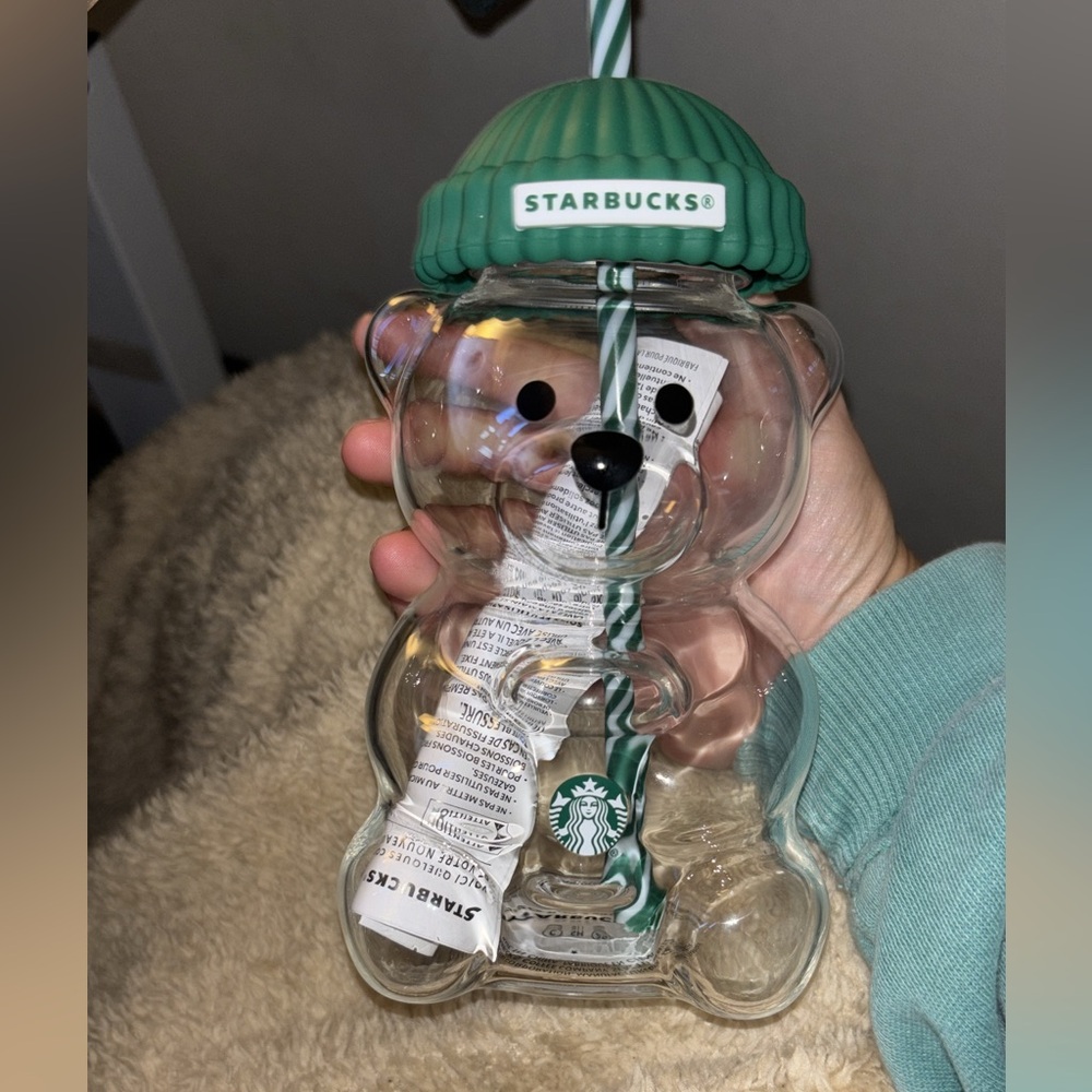 Starbucks Clear Bear Tumbler with Green Straw